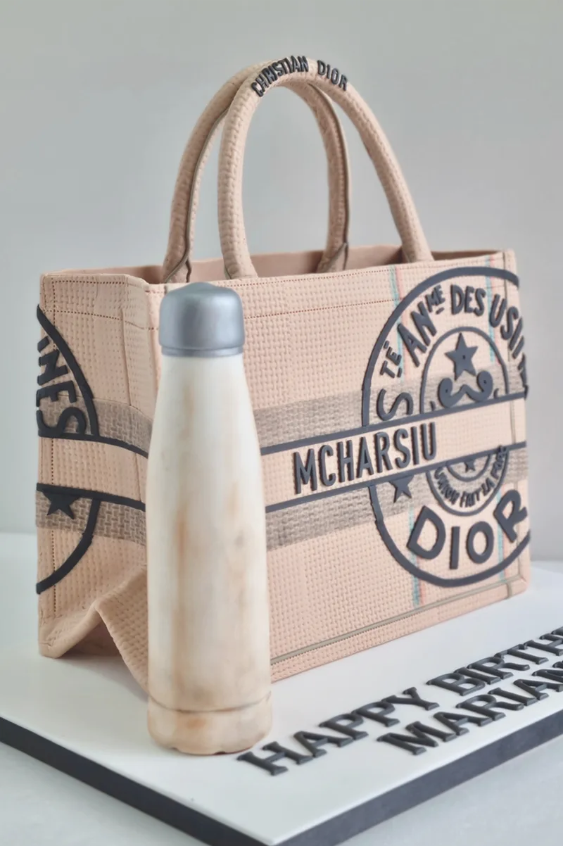 Dior handbag sculpted fondant cake