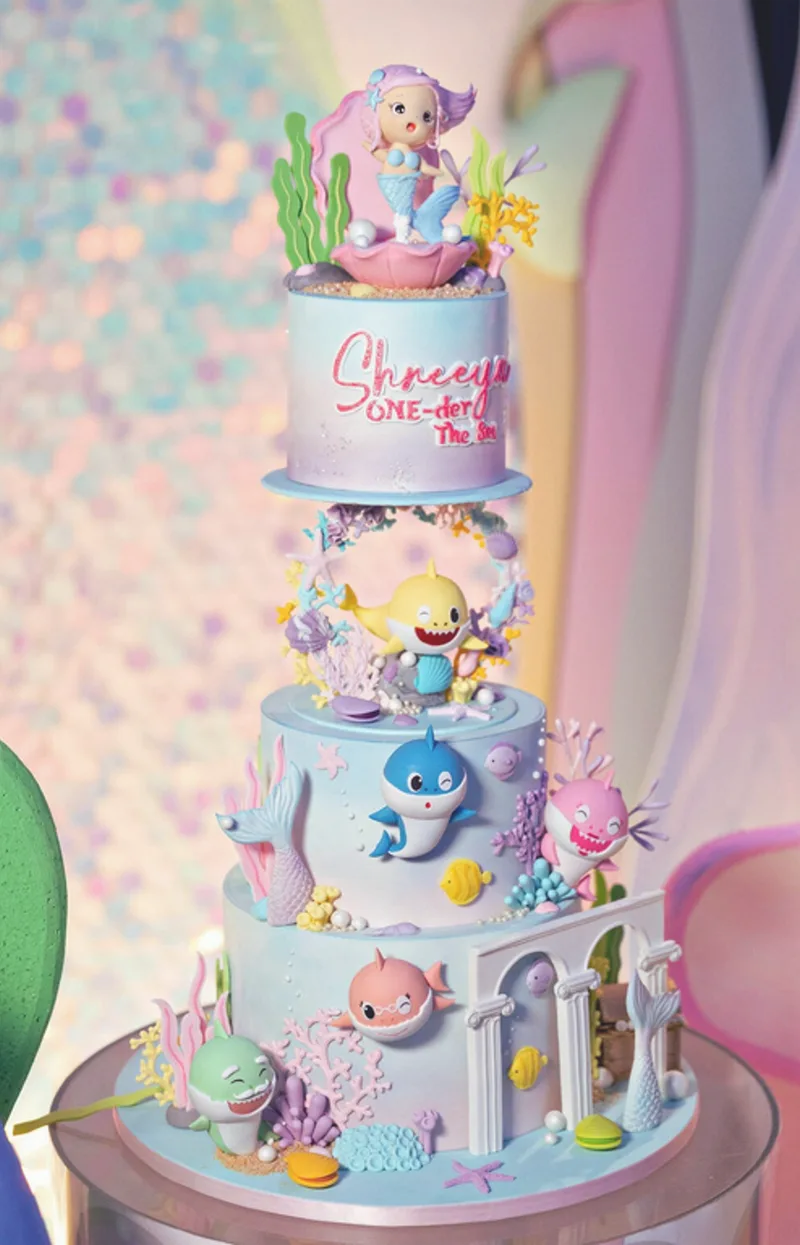 Under the sea themed multi-tier birthday cake